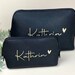 Personalisierte Schminktasche Aus Baumwolle – Kosmetikbeutel Mit Namensdruck, Geschenk Für Freundin (Natur/Blau, Größe L)