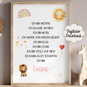 Affirmationen Kinder Poster personalisiert mit Namen, Geschenk Einschulung, Kinderzimmer Poster Schulkind 2025 zum ausdrucken, Mutmacher