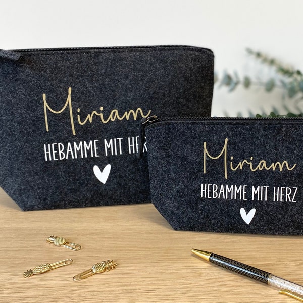 Hebamme Geschenk Dankeschön, Hebamme mit Herz Tasche, Kosmetiktasche personalisiert Hebammengeschenk, Geburtshilfe, Doula