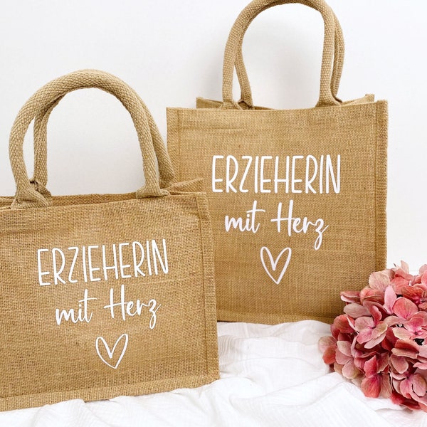 Abschiedsgeschenk Erzieherin Kindergarten, Geschenk Erzieherin Kita Abschied, Erzieherin mit Herz Tasche, Erzieher Geschenk Danke schön