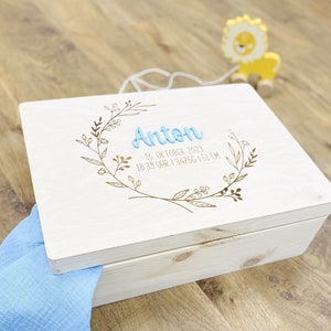 Erinnerungskiste Baby, Erinnerungsbox Baby, Geschenk Geburt Holzkiste, Holzbox mit Deckel Babygeschenk, Taufgeschenk, Kiste image 1