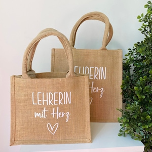 Geschenk Lehrerin Tasche, Abschiedsgeschenk Lehrerin mit Herz, Beutel Klassenlehrerin, Grundschule Abschied Lehrer, Jutetasche image 1