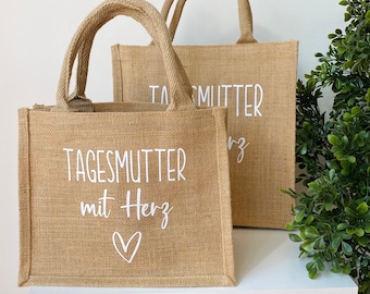 Tagesmutter Geschenk Danke Abschied  - Abschiedsgeschenk Tasche Tagesmutter mit Herz, Dankeschön, Geschenktasche personalisiert