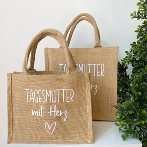 Tagesmutter Geschenk Danke Abschied  - Abschiedsgeschenk Tasche Tagesmutter mit Herz, Dankeschön, Geschenktasche personalisiert