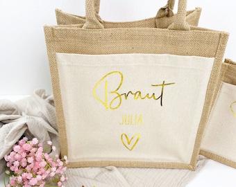 JGA Frauen Tasche, Jungesellinnenabschied Beutel, Braut Jutetasche, Junggesellenabschied Frau Deko, Accessoires JGA, Bride to be, Team Bride