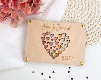 Geldgeschenk Hochzeit personalisiert Geschenkkarte Holz, Geschenkverpackung Geld Herz, Geschenk Brautpaar, Hochzeitsgeschenk