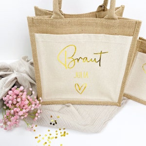 JGA Frauen Tasche, Jungesellinnenabschied Beutel, Braut Jutetasche, Junggesellenabschied Frau Deko, Accessoires JGA, Bride to be, Team Bride