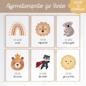 Affirmationen Kinder Poster, 6er Set zum ausdrucken, Kinderzimmer Poster Mutmacher, Geschenk Einschulung, Schulkind 2025