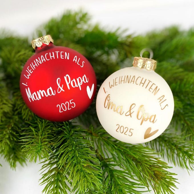 DPKOW 2 Palline Di Natale Per Nonno E Nonna 80 Mm, Decoro Albero Con Scritta In Tedesco "Liebster Opa/Liebste Oma", Infrangibili In Plastica Rossa E Oro - 2