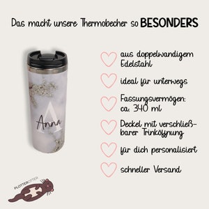 Thermobecher personalisiert, Kaffeebecher to go, Isolierbecher Coffee to go, Becher mit Deckel Edelstahl Kaffee, Geschenk Freundin Bild 8