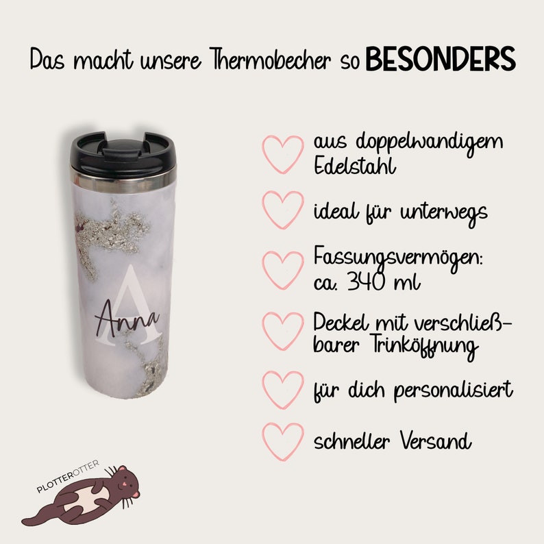 Thermobecher personalisiert, Kaffeebecher to go, Isolierbecher Coffee to go, Becher mit Deckel Edelstahl Kaffee, Geschenk Freundin Bild 8