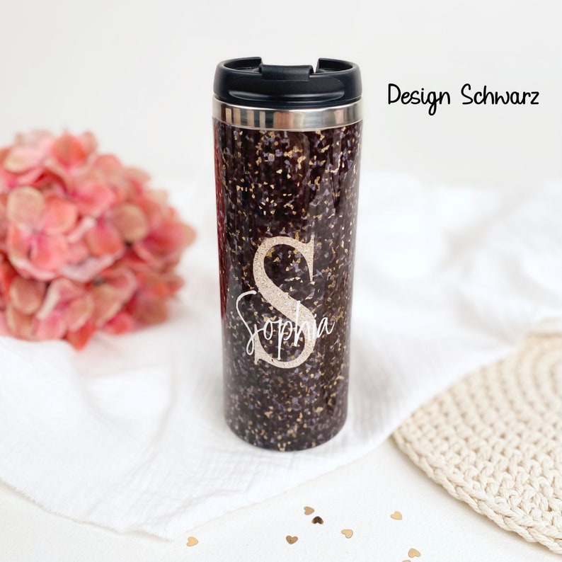 Thermobecher personalisiert, Kaffeebecher to go, Isolierbecher Coffee to go, Becher mit Deckel Edelstahl Kaffee, Geschenk Freundin Bild 4