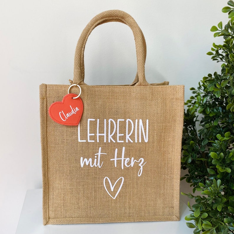 Geschenk Lehrerin Tasche, Abschiedsgeschenk Lehrerin mit Herz, Beutel Klassenlehrerin, Grundschule Abschied Lehrer, Jutetasche image 3