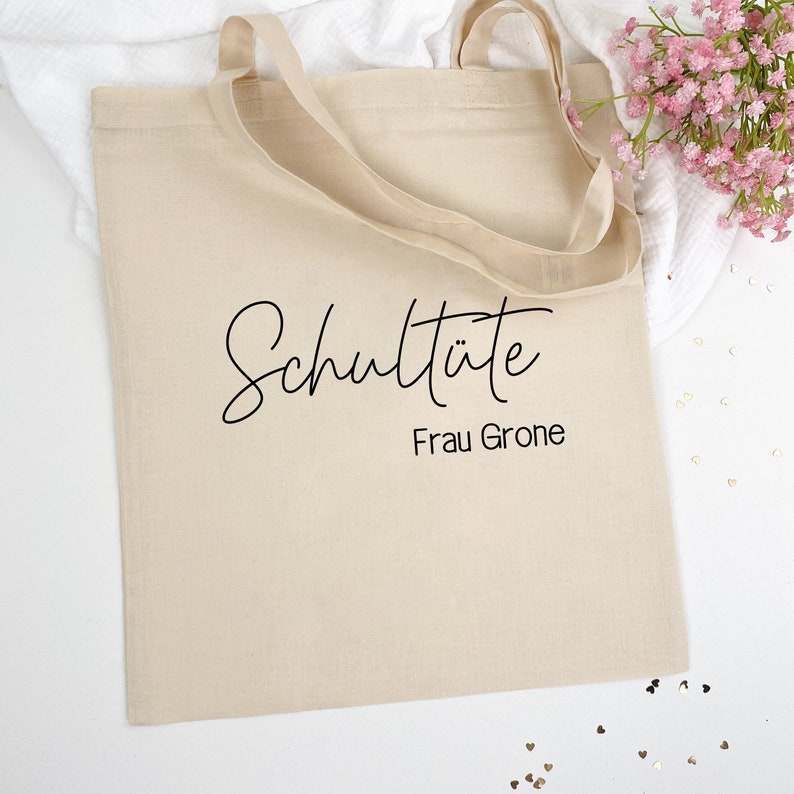 Geschenk Lehrerin Tasche, Abschiedsgeschenk Lehrerin mit Herz, Beutel Klassenlehrerin, Grundschule Abschied Lehrer, Jutebeutel Schultüte Bild 1