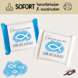 Gastgeschenk Banderole Rittersport Mini Kommunion, Tischdeko Kommunion Ritter Sport, Gast Geschenke Schokolade, Schön dass du da bist