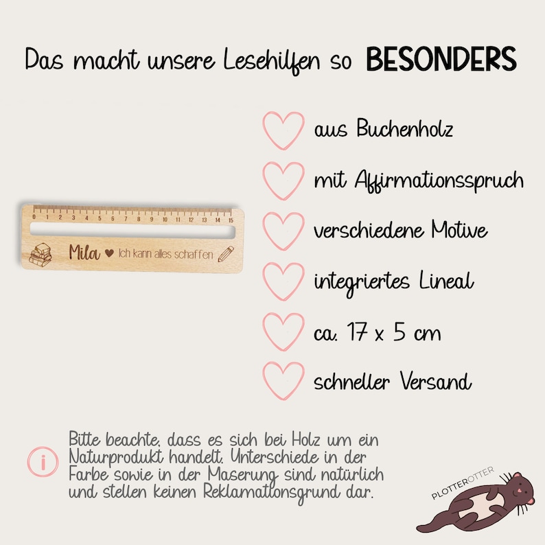 Lesehilfe Lineal Geschenk Einschulung, Lesen lernen erste Klasse, Affirmationen Kinder, Schulanfang Junge, Schulkind 2024 Mädchen image 8