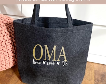 Oma Geschenk Geburtstag personalisierte Tasche, Geburtstagsgeschenk Mama, Muttertagsgeschenk Shopper, Muttertag Filztasche, Uroma