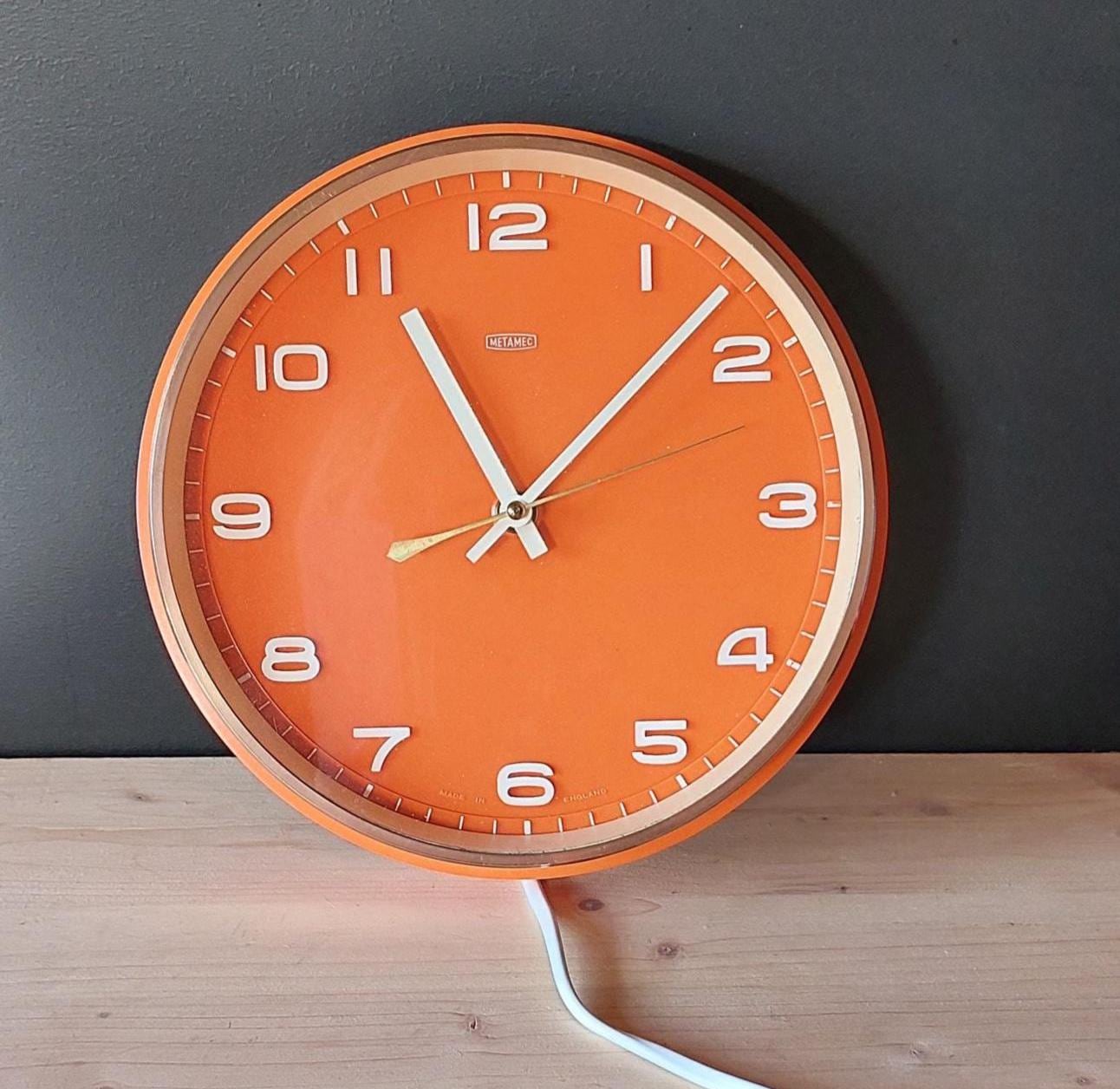 インテリア時計 Vintage 1960s mec Clock 1960s/70s Mid-century Metamec Electric Orange Clock, Kitchen Clock