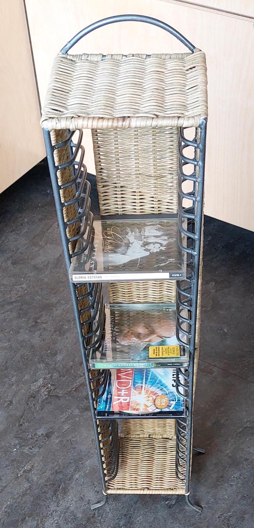 Vintage CD Storage, Metal & Wicker CD Storage Tower Rack, Stores