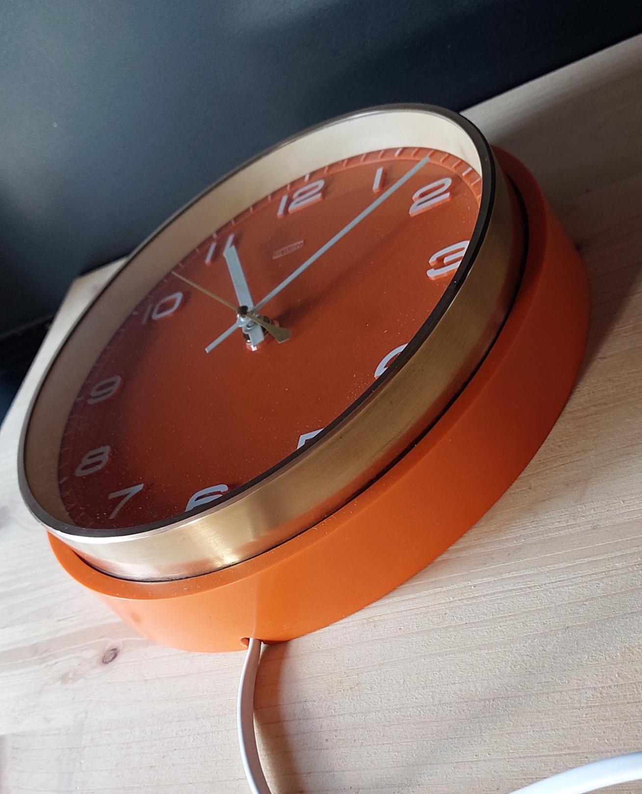1960s/70s Mid-century Metamec Electric Orange Clock, Kitchen Clock