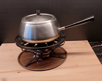 Sartén para fondue vintage de acero inoxidable, años 70