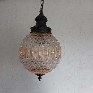 Vintage Classic Hanging Lamp, glass ball with bubble glass, upcycled fixture