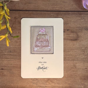 Wedding card, wedding congratulations card, sewn card, bride and groom, folding card, wedding image 1
