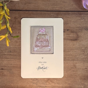 Hochzeitskarte, Glückwunschkarte Hochzeit, genähte Karte, Brautpaar, Klappkarte, Wedding, Postkarte