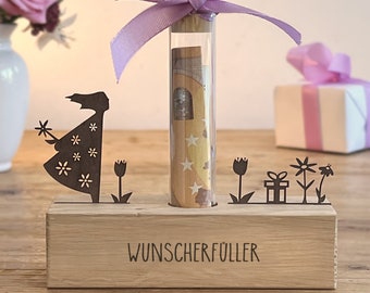 Birthday wish fulfiller, elegant cash gift, wooden gift voucher, original gift, gift set, sustainable gift idea