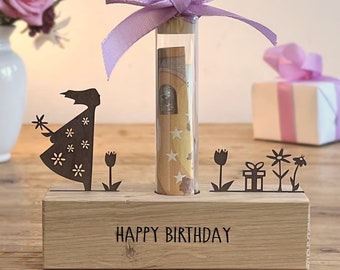 Voucher for birthday, gift set birthday, cash gift, birthday present, gift idea, wish fulfiller, birthday, wooden strip