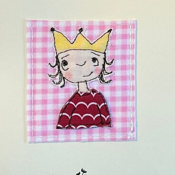 Grußkarte, Klappkarte, Spruch, Prinzessin, Handmade, Textilkunst, Karte mit Stoff, Girlpower, Königin,