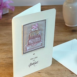 Wedding card, wedding congratulations card, sewn card, bride and groom, folding card, wedding image 2