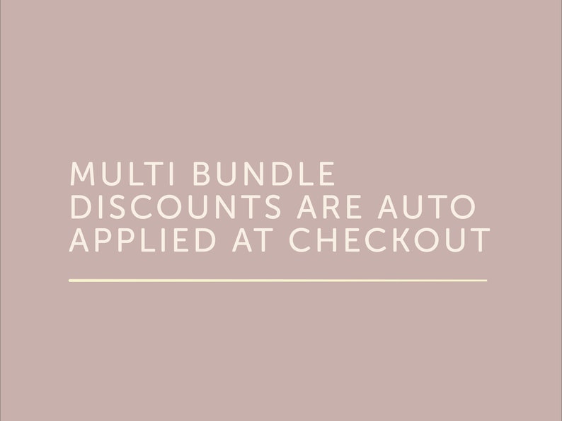May include: A light pink background with white text that reads "MULTI BUNDLE DISCOUNTS ARE AUTO APPLIED AT CHECKOUT" with a thin white line underneath the text.