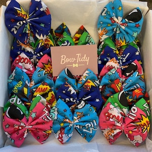 Superhero Comic Bow Ties For Dogs | Box of 25 | Short Term Use | Collar Bows | Handmade | Gifts For Doggos