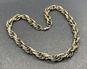 Vintage Art Deco Jakob Bengel machine age pale silvery gold tone chunky repousse chain link choker, original 1930s necklace