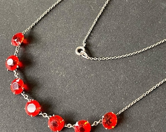 Collier Ancien Rivière En Cristal Taillé Brillant - Longueur 51-55 Cm, Métal Argenté, Occasion