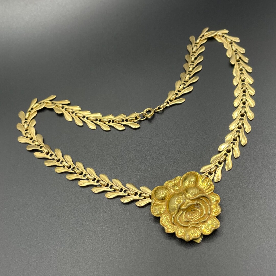 Vintage Art Deco Jakob Bengel Machine Age Gold Tone Collar Necklace ...