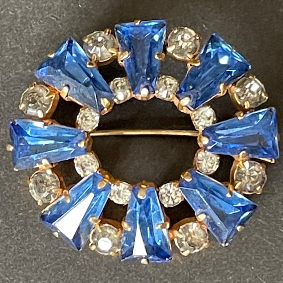 ヴィンテージ ペースト ブローチ、美しいサファイア ブルーの大きな