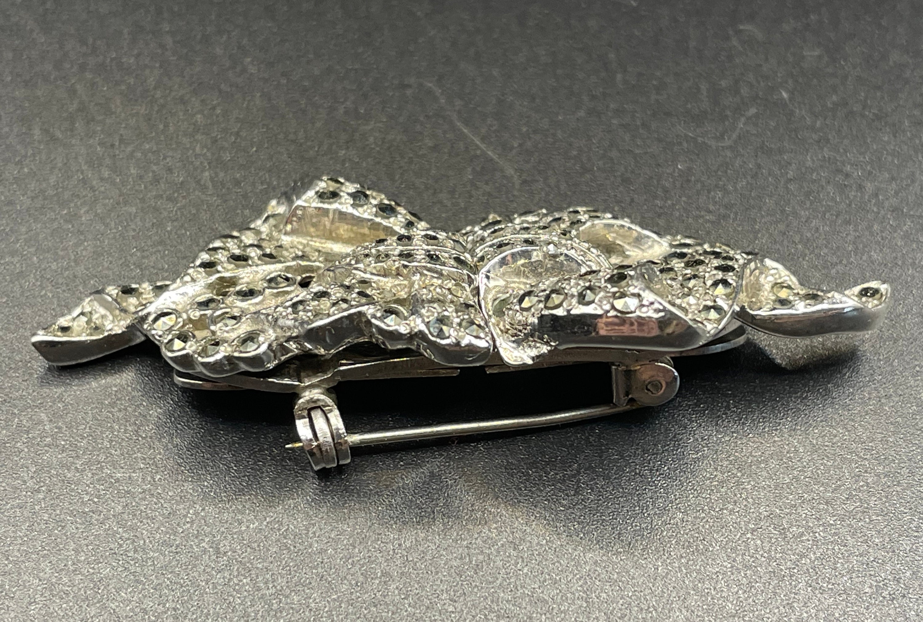Broche/clip Art Déco En Argent Avec Cristaux - Années 20-30, Occasion Utilisé
