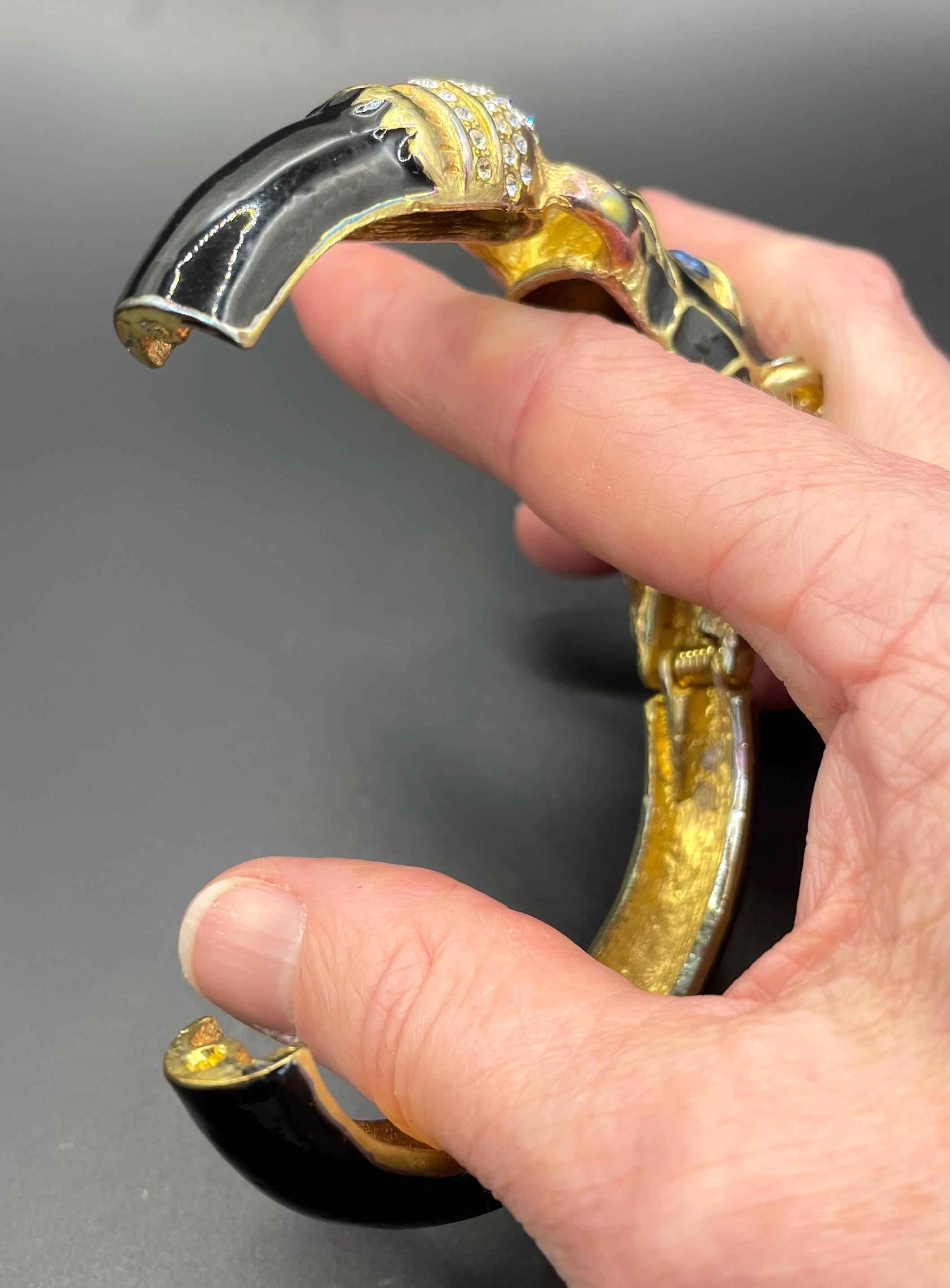 Vintage Leopard / Panther Bangle, Gold Tone, Black Enamel