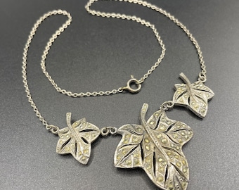 Vintage marcasite and silver tone ivy leaf design necklace