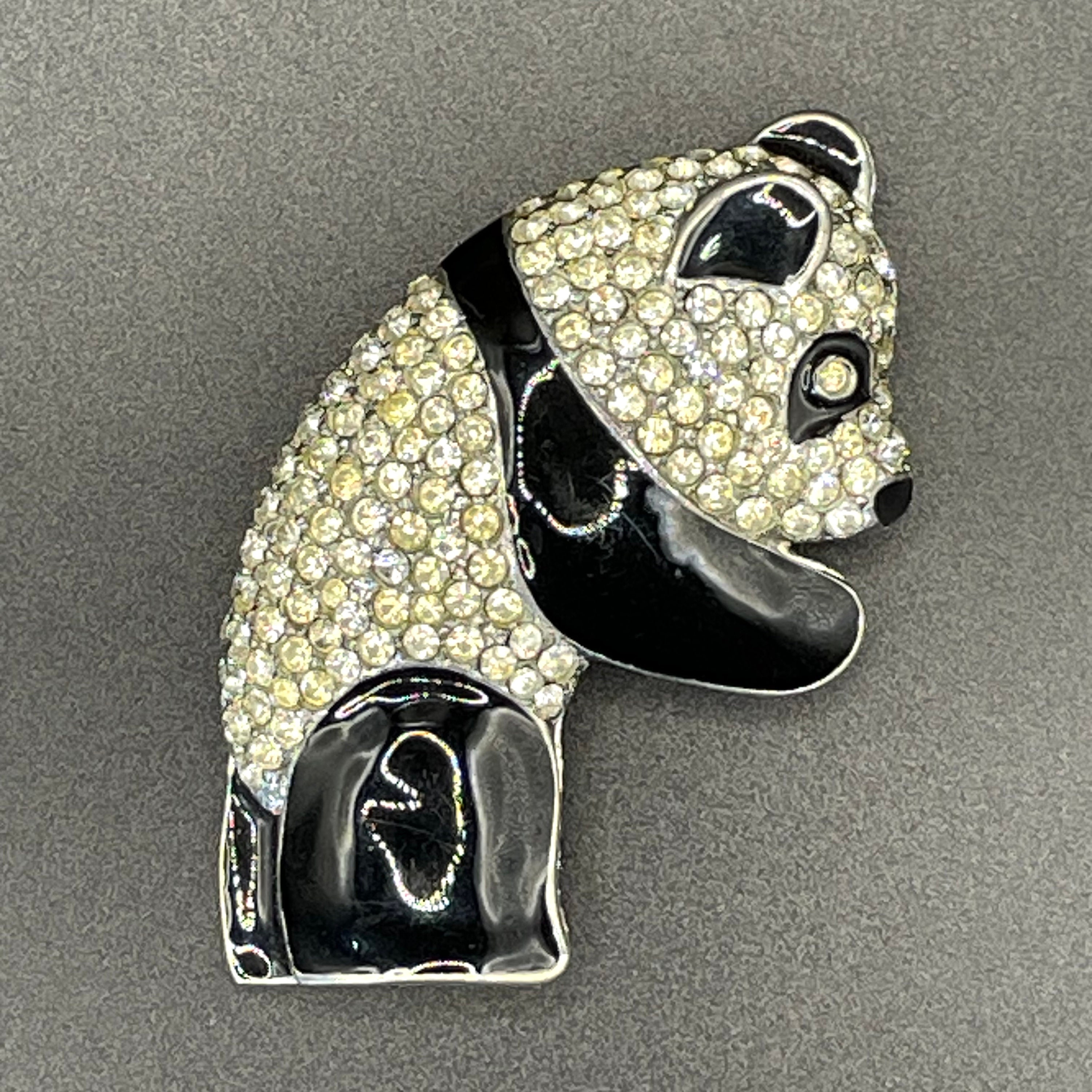 Large Vintage Figural Rhinestone Panda Brooch, Clear