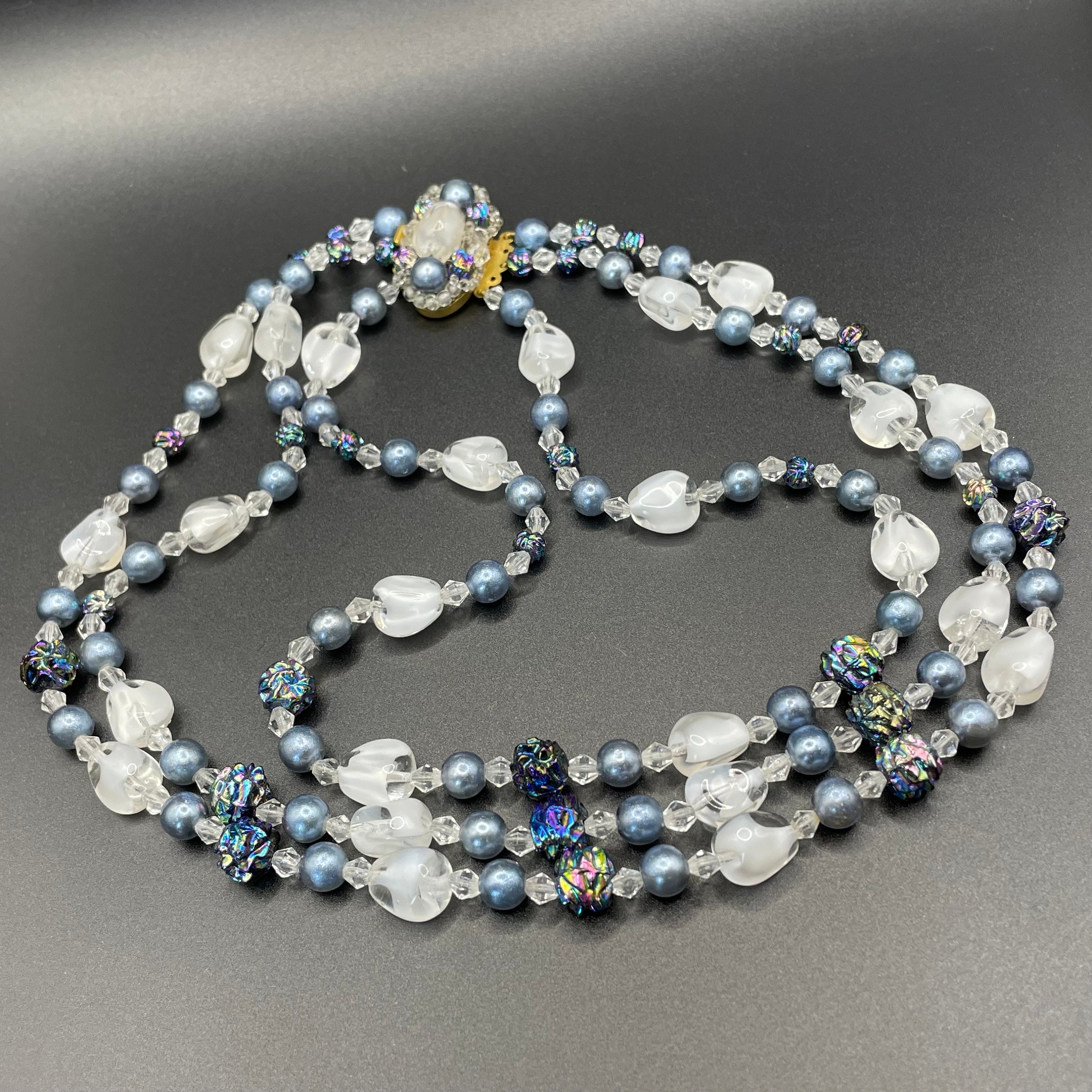 Tour De Cou Triple Rangs Années 1930/1940 - Pâte De Verre Perles - Vintage