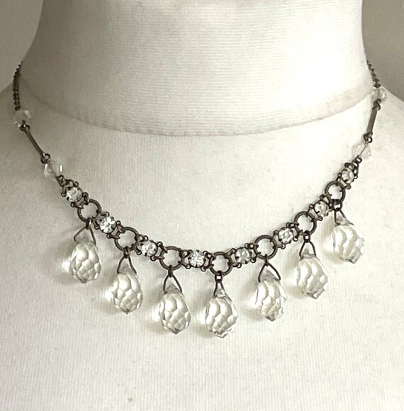Collier Ancien Cristal Strass Créateur - Argenté Métal