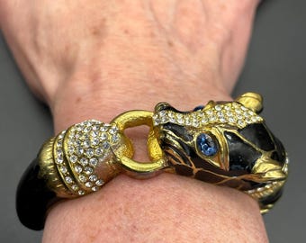 F.E.A.R rotten bangle BLK × GOLD Vintage Leopard / Panther Bangle, Gold Tone, Black Enamel