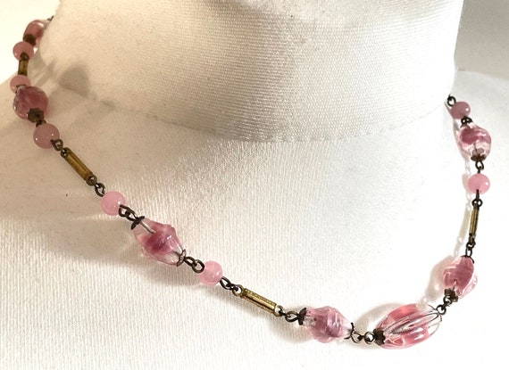 Vintage moulded givre glass bead pink and clear w… - image 6
