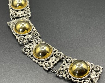 Unusual Vintage Silver Tone Filigree and Large Shiny Gold