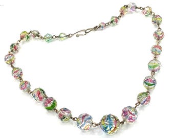 Collier Multi-rangs Vintage En Onyx Ou Verre Noir - Bijou Ancien Porté