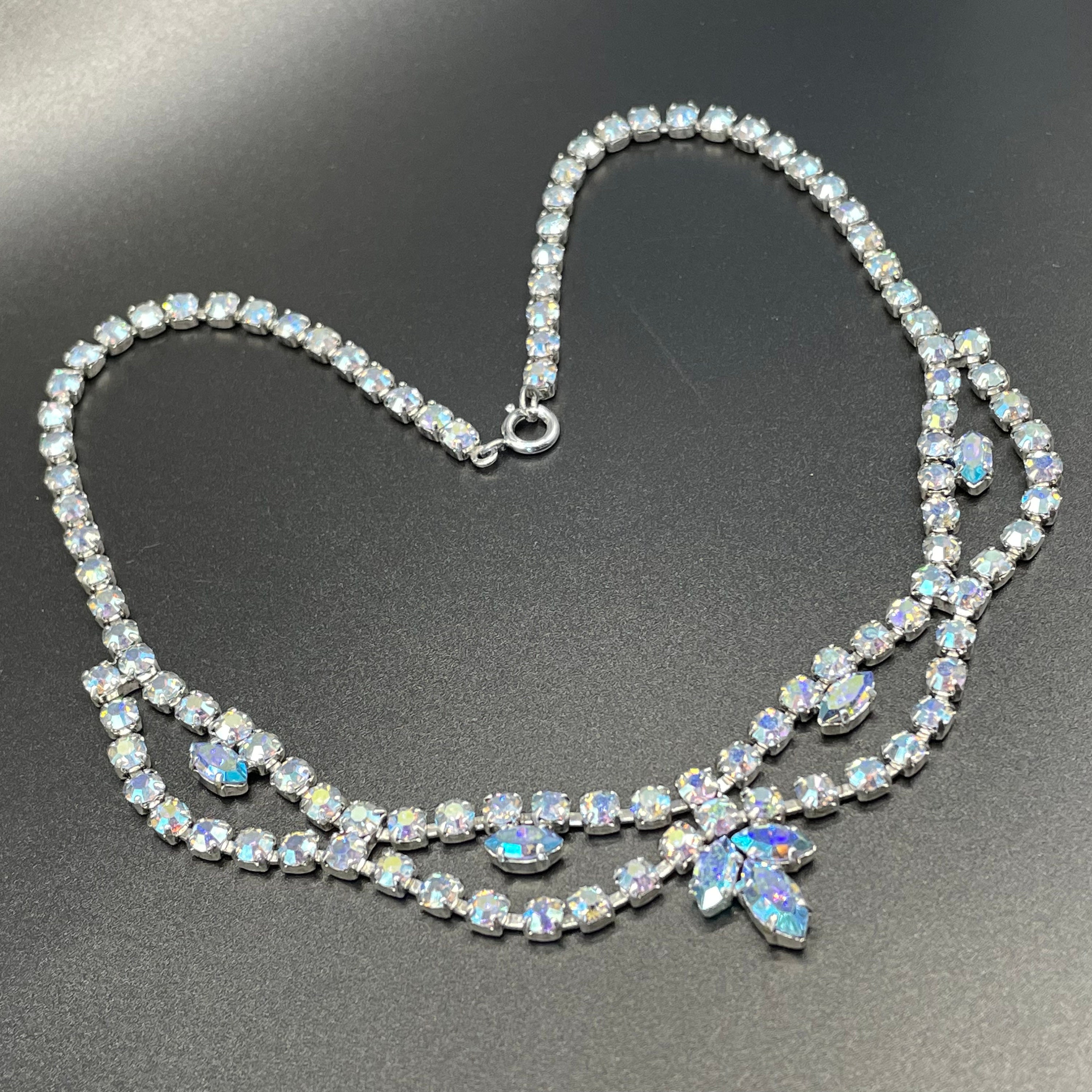 Vintage pale blue reflective crystal rhinestone festoon