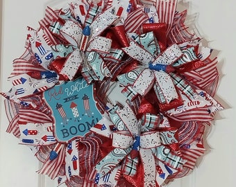 Patriotic Wreath, Red White and Boom Wreath, Firecracker Wreath, 4th of July Wreath, Independence Day Wreath, USA Wreath, Veterans Wreath